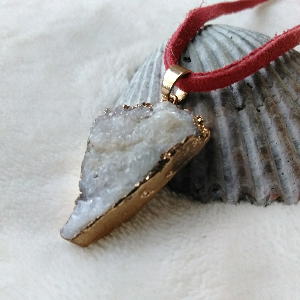 Quartz Druzy Arrowhead Necklace - Artisan - Boho - Picture 2 of 4